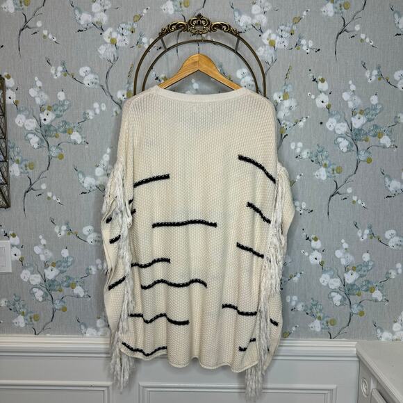 Lucky Brand Cream Cape Sweater with Fringe Accent - Size M/L - Picture 3 of 8